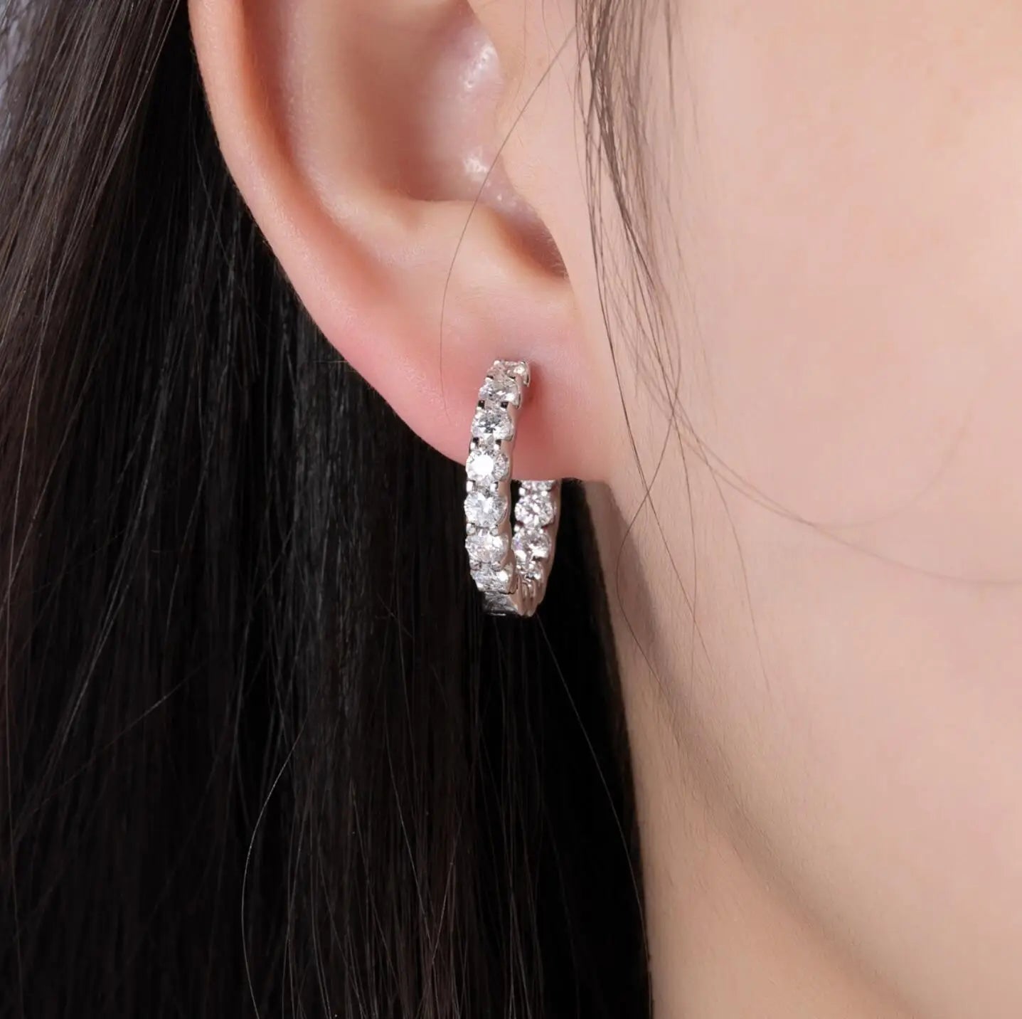 Hoops 3mm Full Moissanite Earrings Original Certified 925 Silver Plated 18K Gold Diamond Hoop Earring  for Women Wedding Jewelry