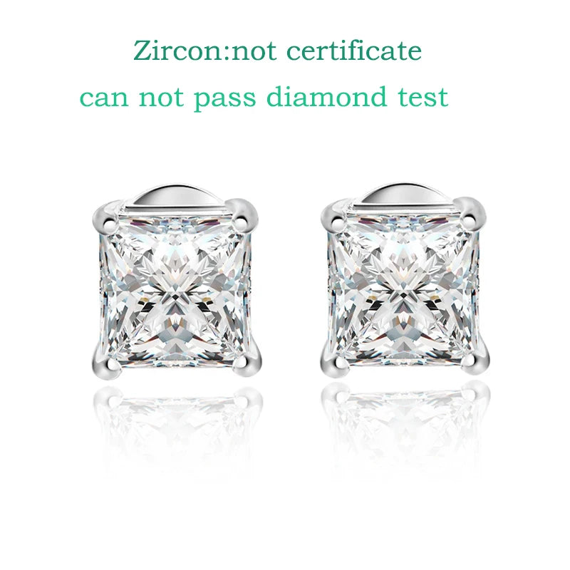 Smyoue Princess Cut 0.4-5CT Moissanite Stud Earrings for Women Men VVS Simulated Diamond Ear Studs 925 Sterling Silver Jewelry