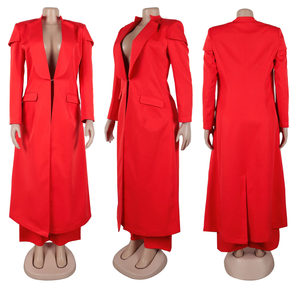 Women's Set Full Sleeve X-Long Blazer Coat+ Long Pant Suit 2025 Spring Streetwear Two 2 Piece Set Africa OL Work Outfits