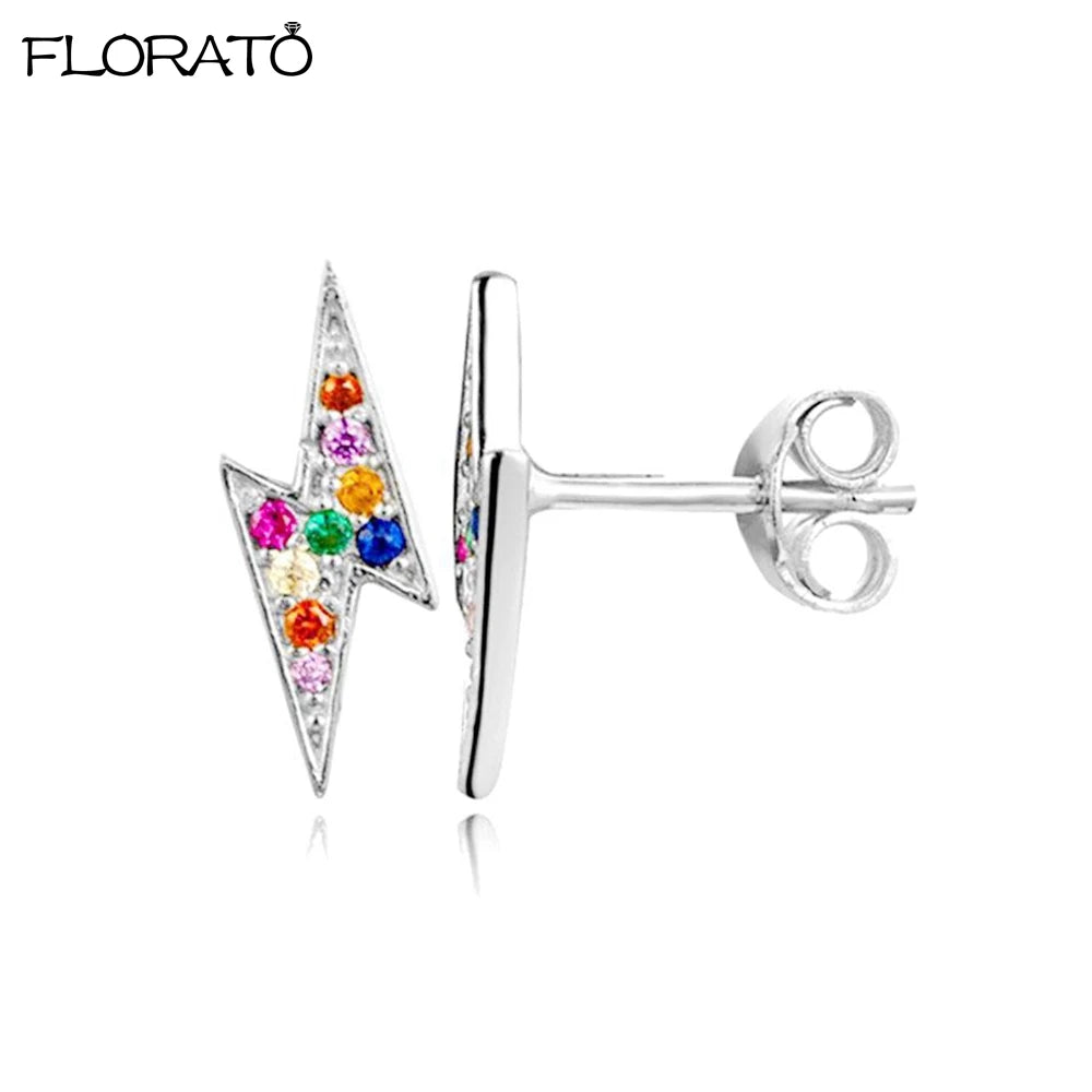 925 Sterling Silver Needle Lightning Pendant Earrings Charming Pave Crystal Gold Hoop Earrings for Women Fashion Jewelry Gifts