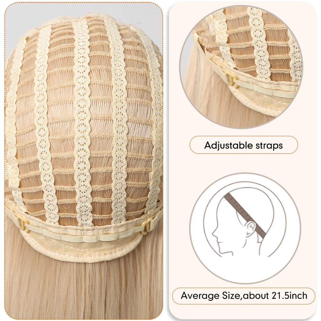 Platinum 613 Blonde Wig Long Wavy Synthetic Wig with Bangs Curly Mixed Golden for Women Cosplay Party Daily Use Heat Resistant