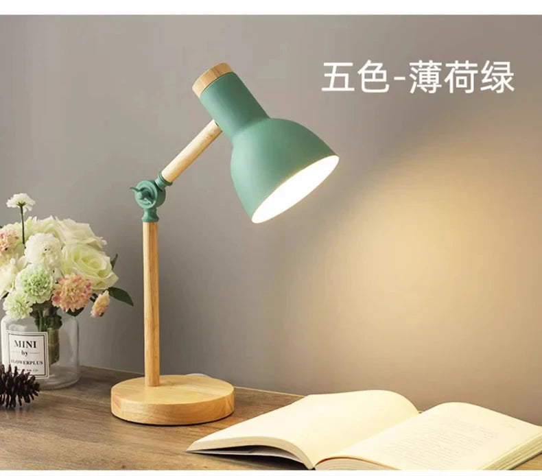 Creative Nordic Table Lamp Wooden Art LED Turn Head Simple Bedside Desk Light/Eye Protection Reading&Bedroom Study Lamp