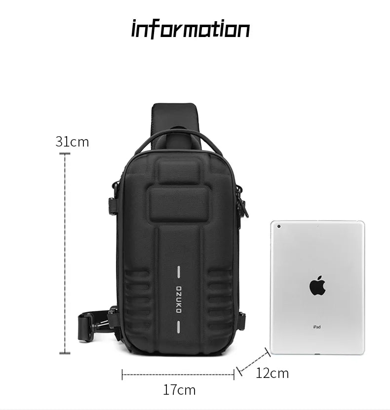 OZUKO Hard Shell Fashion Men Chest Bag Outdoor Sports Tactical Male Sling Shoulder Bag Large Capacity Waterproof Crossbody Bags