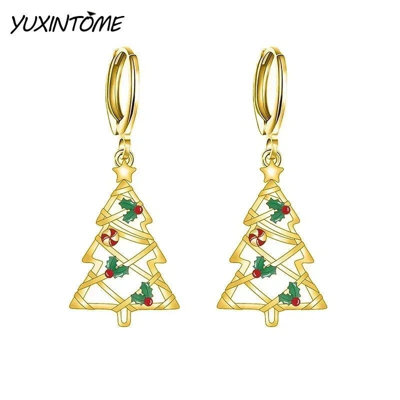 New 925 Sterling Silver Ear Needle Christmas tree/snowflake pendant Hoop Earrings For Women fashion Christmas gifts accessories