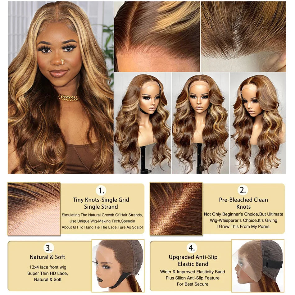 Highlight Wig 13x6 Hd Lace Frontal Wig Honey Blonde Body Wave Lace Front Human Hair Wigs For Women 30 inch 360 HD Full Lace Wig