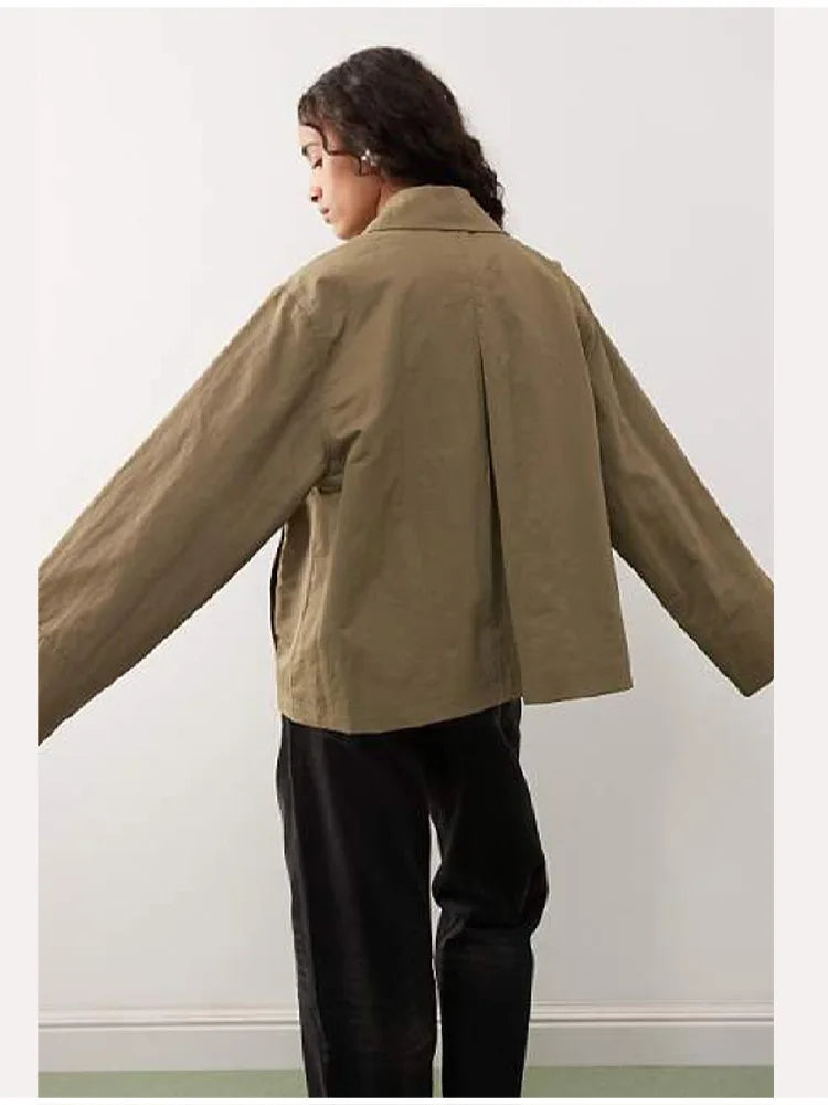 Stylish Cool Jackets Bow Tie Loose Lapel Pocket Coat Casual Vintage Women's Chic Versatile Outerwears Autumn Female Clothing