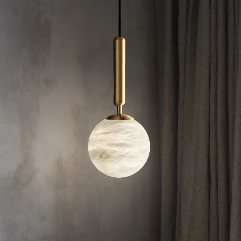 Modern Alabaster Pendant Light Round Ball Marble  Hanging Lamp For Bedroom Kitchen Island Dining Room Bedside Lights