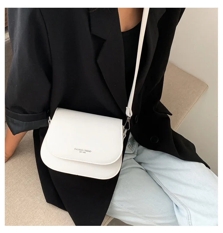 Trendy Saddle Shoulder Bag Women PU Leather Crossbody Bag Simple Solid Color Flap Messenger Bag Fashion Handbags Pouch
