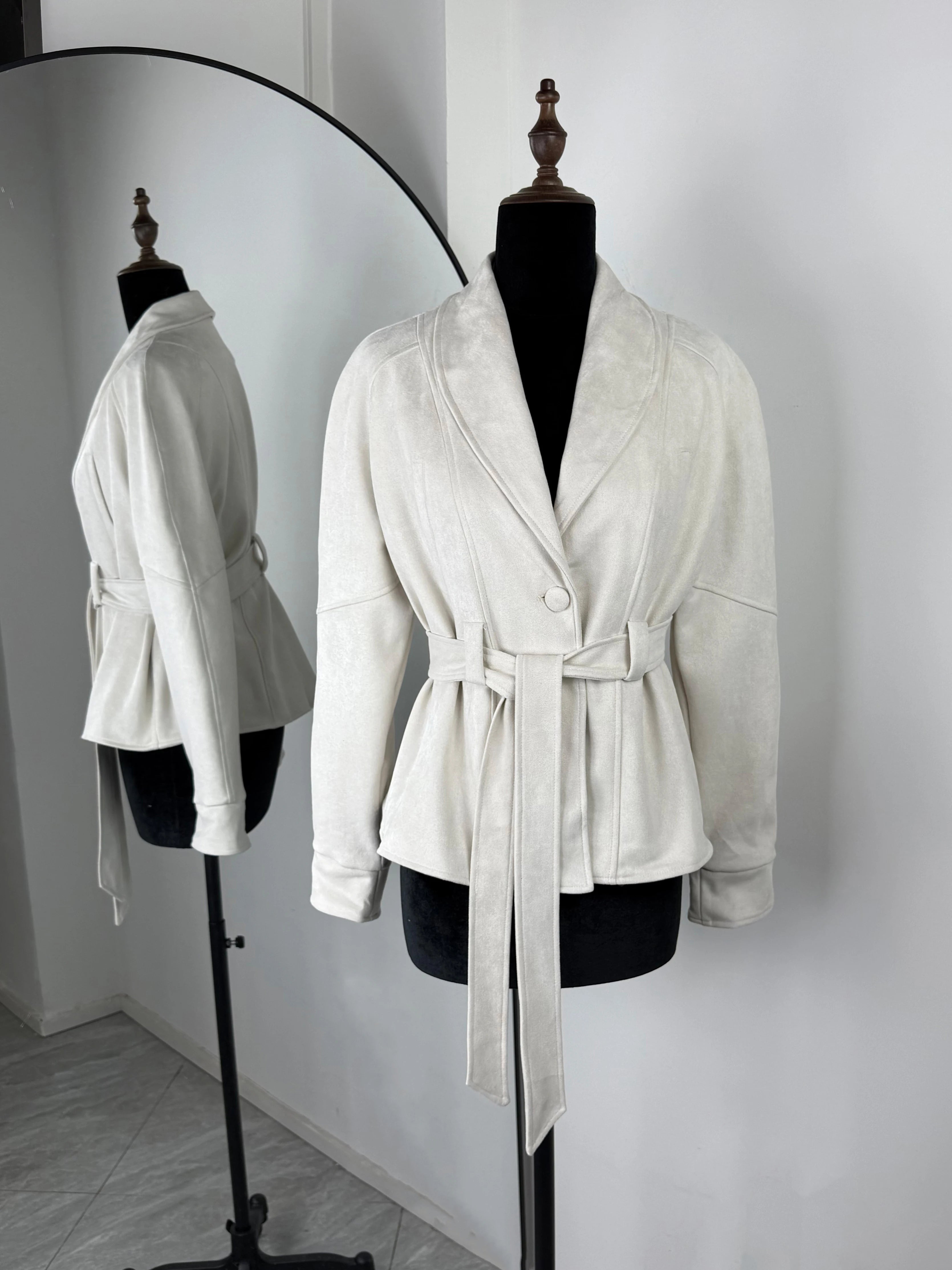 Tornova Retro Suede Long-sleeved Jacket Coat Female V neck Lace Up Jacket 2025 Autumn Winter New Commute Office Lady Outerwear