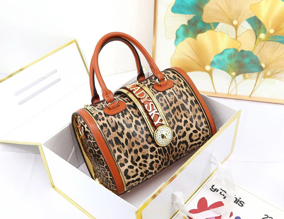VM FASHION KISS new Top handle bag Jungle print Large-capacity Boston Handbags Women's Totes Microfiber Messenger Shoulder Bag