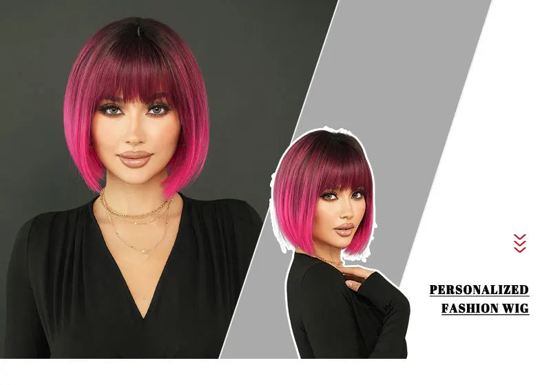 NAMM Rose Pink Short Wig for Women Daily Party Overhead Dyeing Black Natural Synthetic Lavender Heat Resistant Straight Wigs