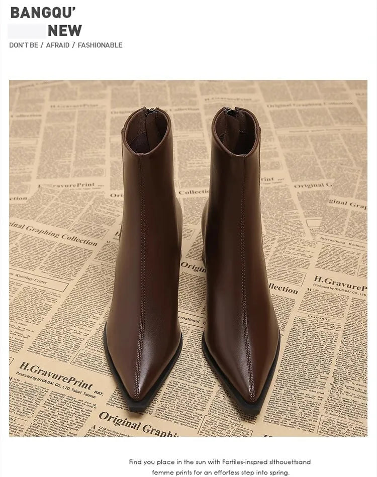 Women Artificial Leather Ankle Boots 2025 Autumn Fashion Square Heel Short Boot Ladies Casual Zipper Low Heel Shoes Botas Mujer