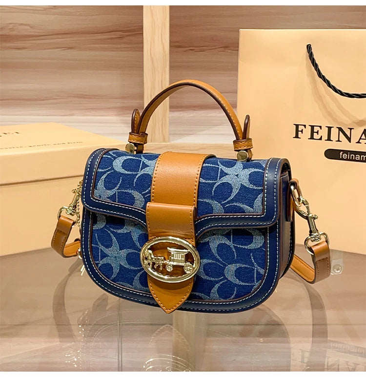 Ladies' handbag, light luxury retro denim canvas bag, fashionable 2025 new style saddle bag, high-end single shoulder crossbody