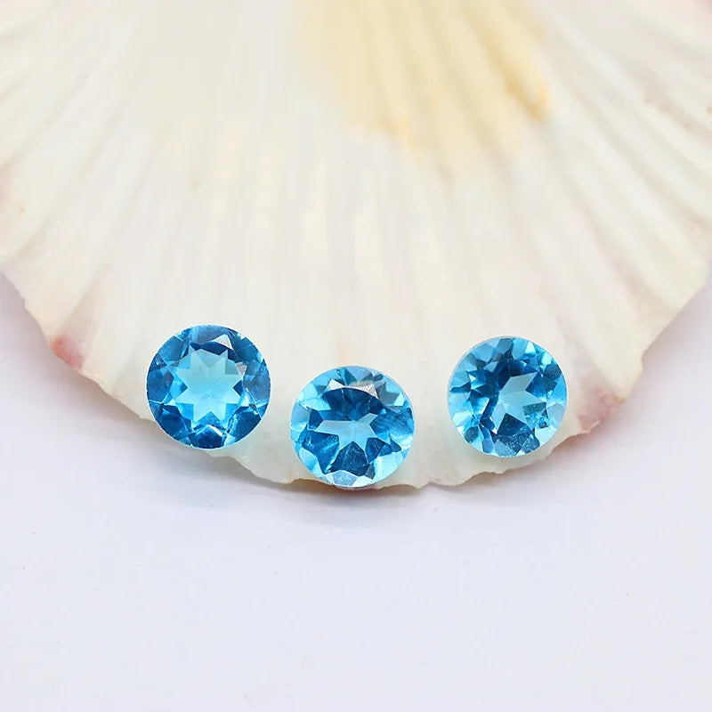 Factory Wholesale 100% Real Natural Circular Sky Blue Topaz Gemstone Loose Gems Diy Material for Jewelry