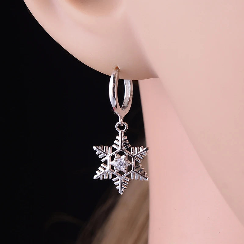 New 925 Sterling Silver Ear Needle Christmas tree/snowflake pendant Hoop Earrings For Women fashion Christmas gifts accessories