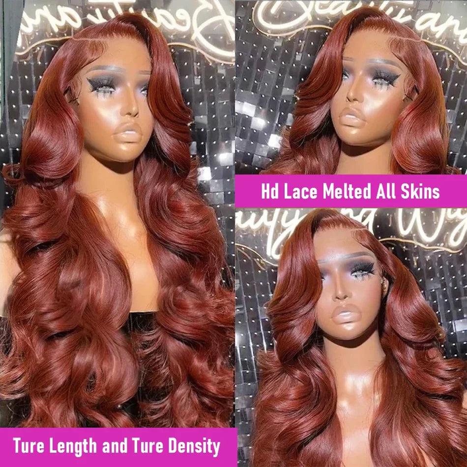 Reddish Brown Body Wave Lace Frontal Wig 100% Brazilian 13x4 Hd Lace Front Human Hair Wigs Colored Transparent Lace Wigs Woman