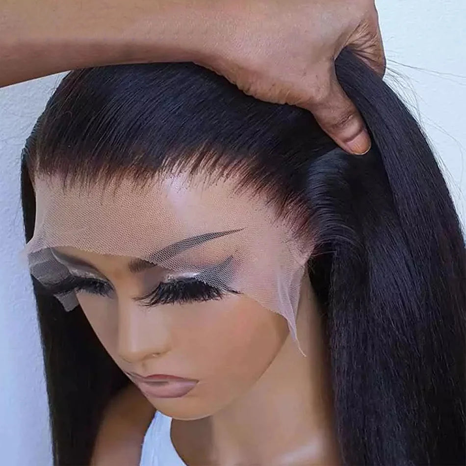 Kinky Straight 13x4 Lace Front Human Hair Wigs For Women Brazilian Bone Colored Yaki Straight Transparent Lace Frontal Curly Wig