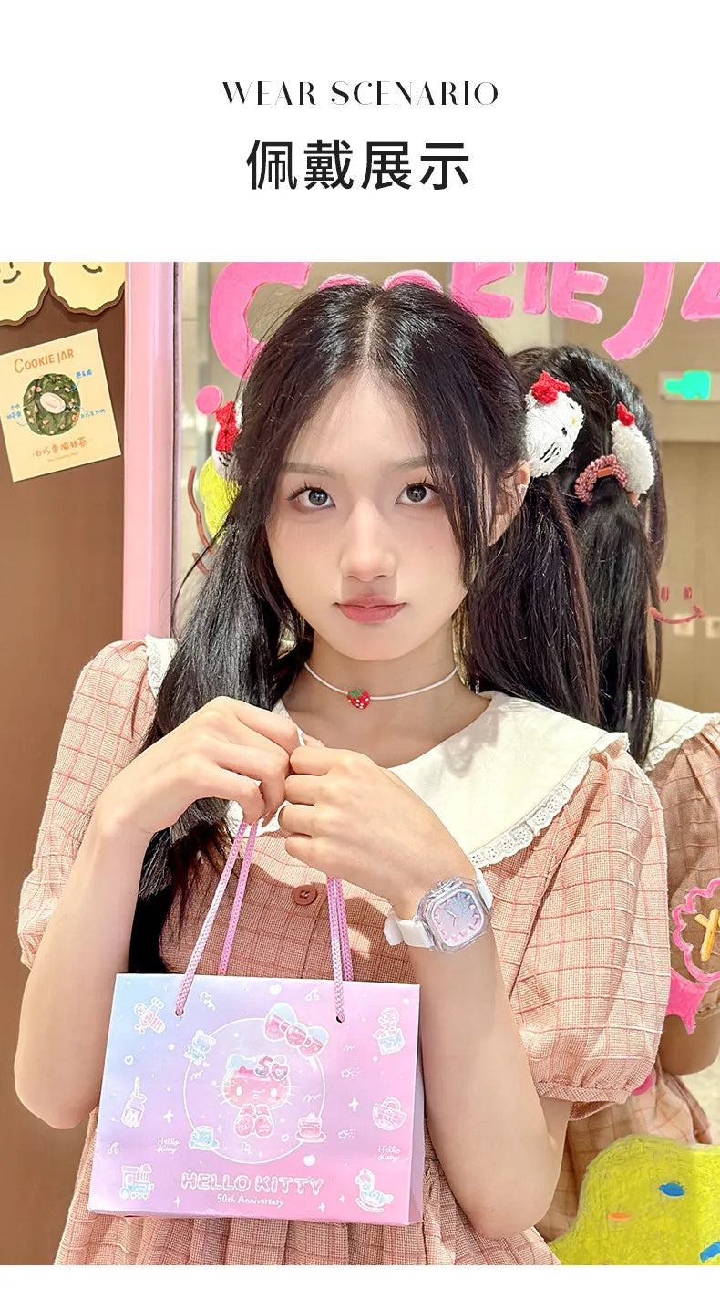 ZGO Sanrio 50th Anniversary Hello Kitty Women's Watch Fashion Waterproof Quartz Watch for Students, Perfect Gift 2198