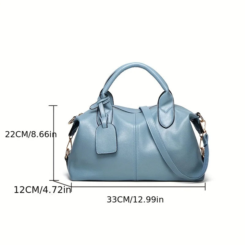 Women's Fashion and Elegant Large Capacity Oil Wax Leather Tote, Convenient Solid Artificial Leather Boston Crossbody Bag, Zipper Lock Anti-theft Commuter Bag, Double Handle Design, Adjustable Shoulder Strap, Professional Wom