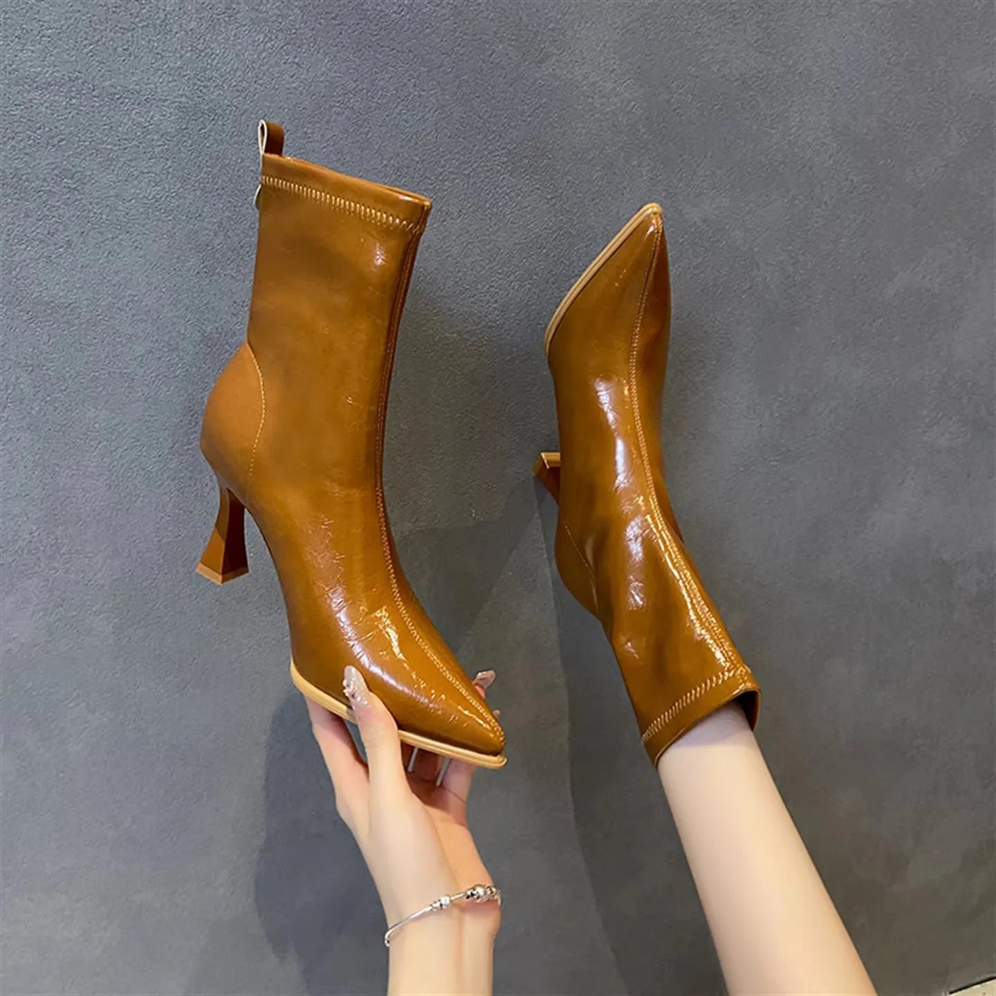 Pointed Toe High Heels Elegant Women Boots Chunky Leather Shoes 2025 Winter Fashion Pumps Chelsea Boots Dress Sexy Mujer Botas