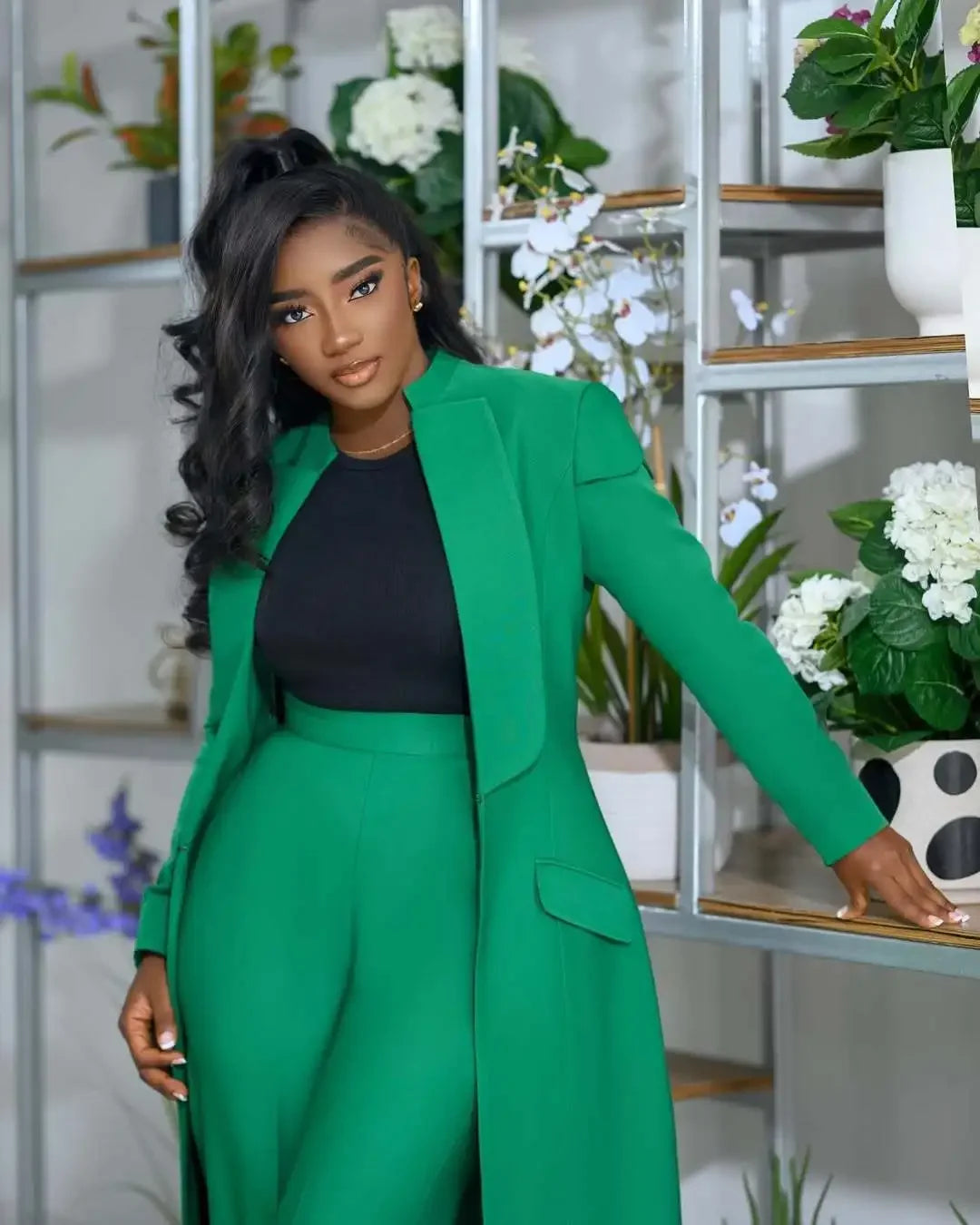 Women's Set Full Sleeve X-Long Blazer Coat+ Long Pant Suit 2025 Spring Streetwear Two 2 Piece Set Africa OL Work Outfits