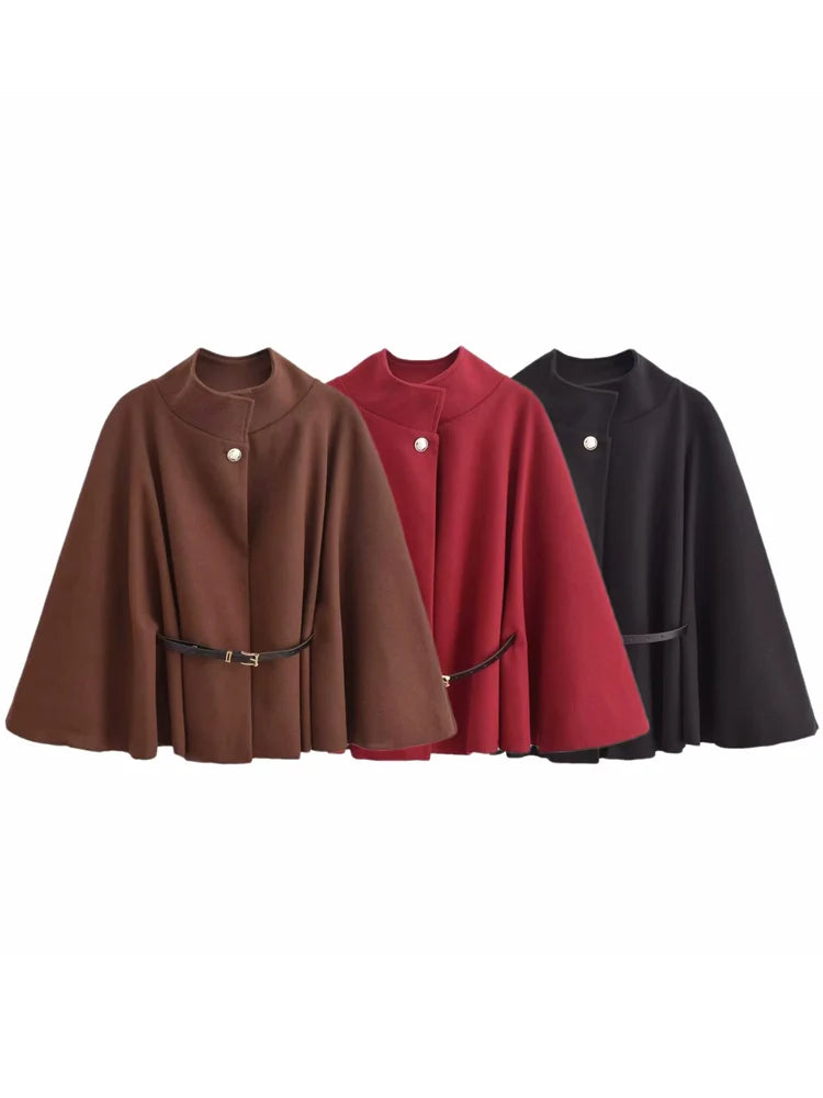 HXAO Women's Jackets Oversized Belt Tunic Jacket Autumn Winter Coat Female Red Brown Black Jacket Cropped Bat Sleeved Outerwears