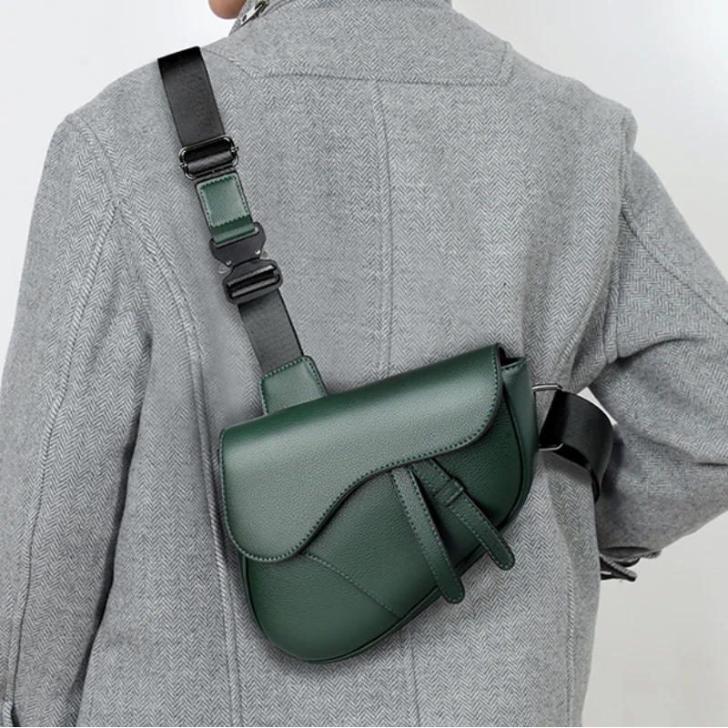 Simple Saddle Bag For Men Fashion Brand Crossbody Bag Zipper Shoulder Bag Lightweight Purse For Men Solid Color Casual Chest Bag