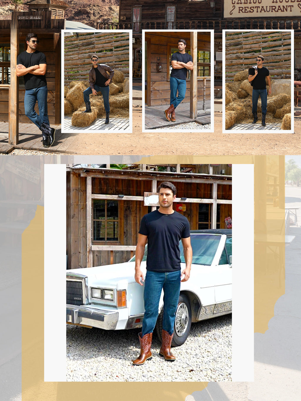 Men's creative pattern embroidered retro rope boots, wide-toed men's  cowboy boots, high-top riding