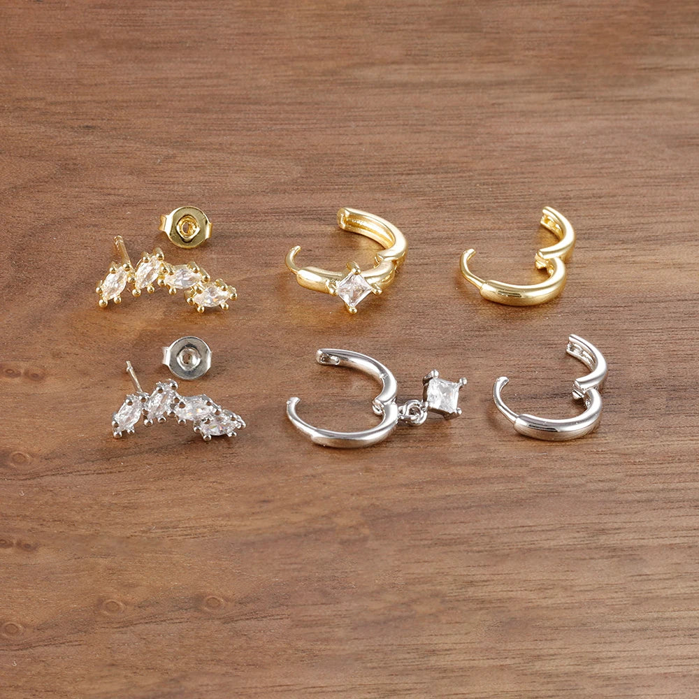 3PCS Trendy Double-layer Circle Cubic Zircon Star Hanging Earrings Set For Women Korean Fashion Jewelry pendientes mujer