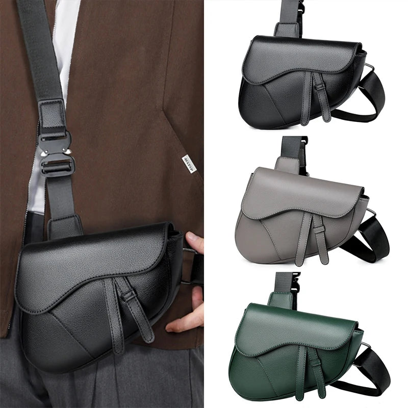 Simple Saddle Bag For Men Fashion Brand Crossbody Bag Zipper Shoulder Bag Lightweight Purse For Men Solid Color Casual Chest Bag