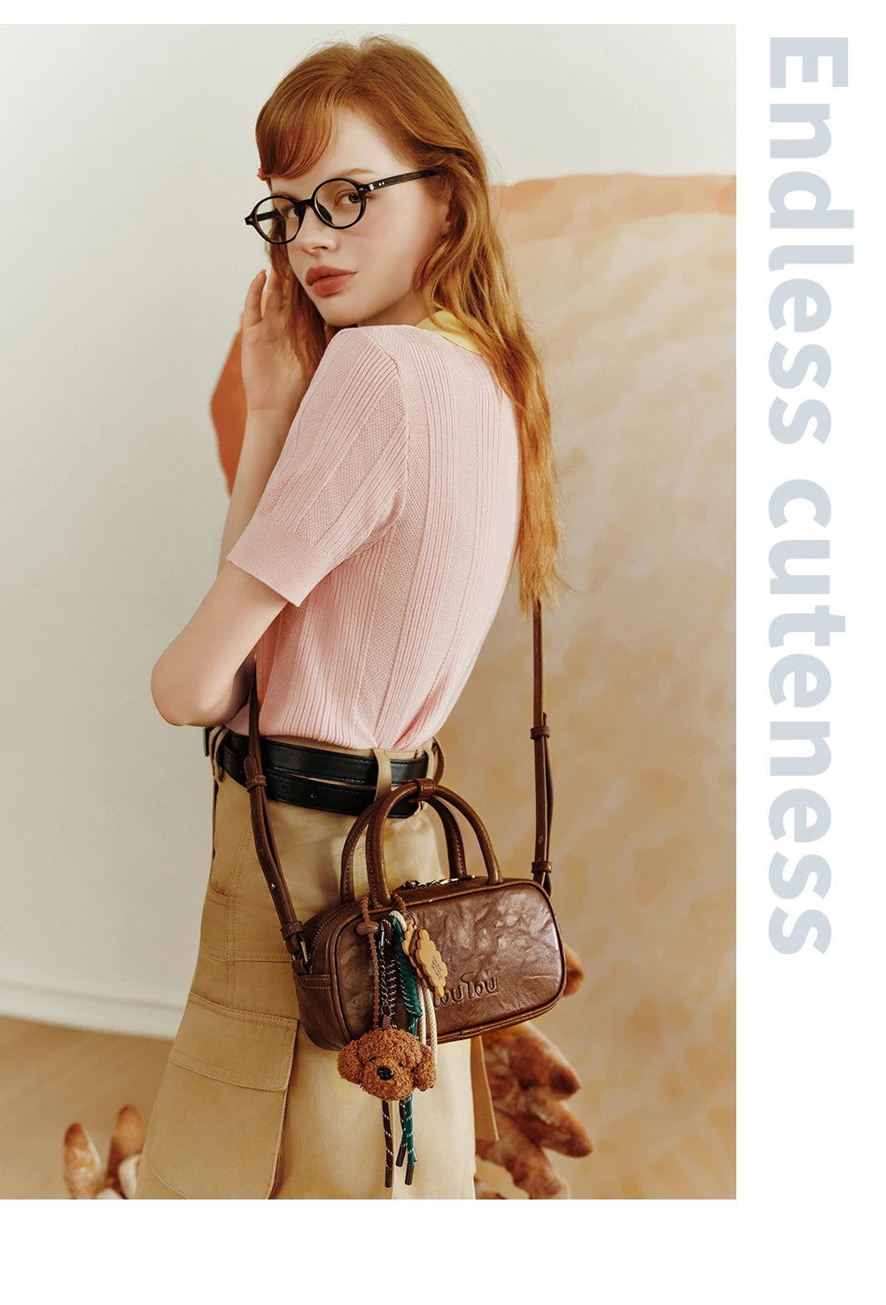 TOUTOU Boston Bowling Bag Imitation Plant Tanning Autumn Shoulder Handheld Crossbody Mini Purse for Women Teacher Christmas Gift