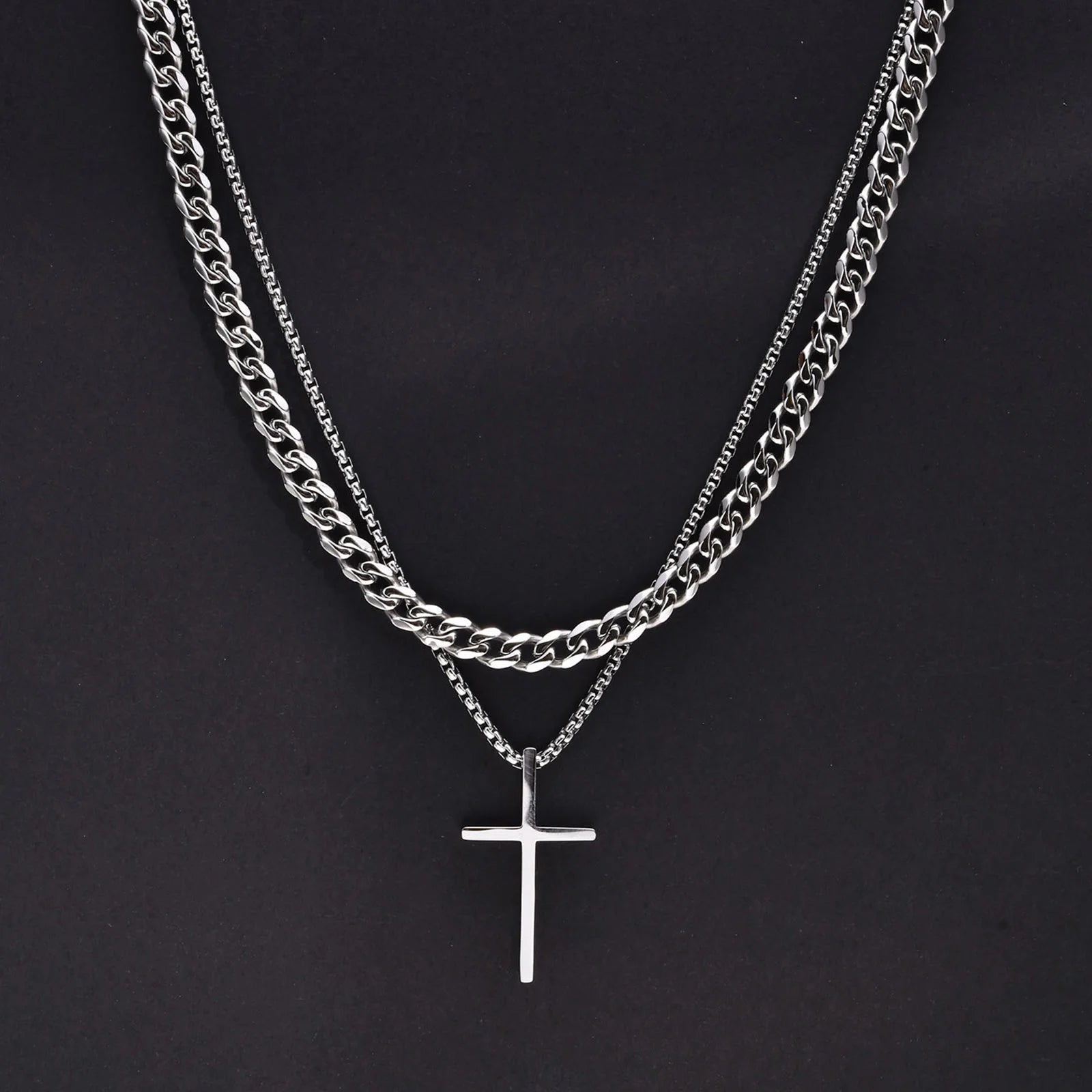 Trendy Cross Necklace for Men Boys,Simple Stainless Steel Cross Pendant Necklaces,Male Jewelry Sets