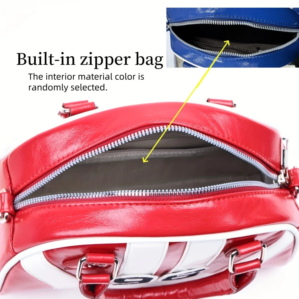 Women's Contrast Shell Bag Bowling Handbag Single Shoulder Boston Bag