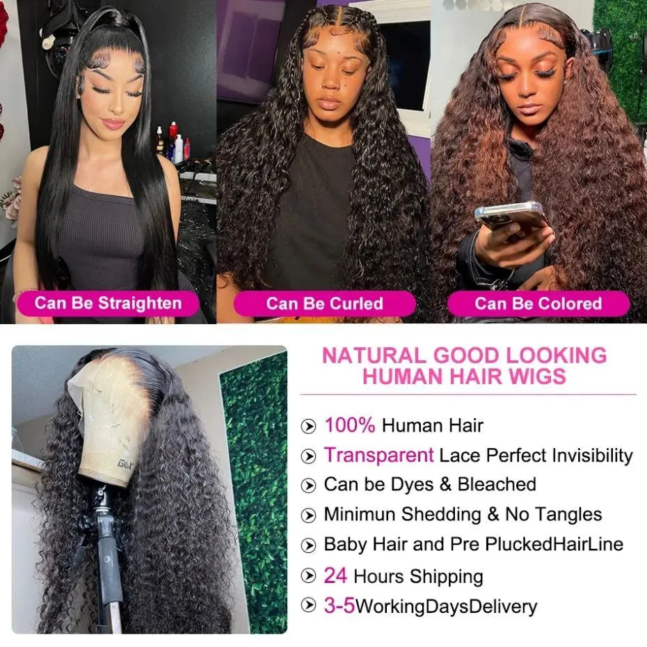 Curly Lace Front Human Hair Wigs For Black Women Pre Plucked Remy Brazilian Hair 13x4 Deep Wave Frontal Wig 13x6 Hd Lace Wig