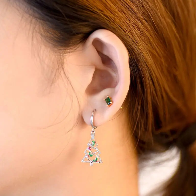 New 925 Sterling Silver Ear Needle Christmas tree/snowflake pendant Hoop Earrings For Women fashion Christmas gifts accessories