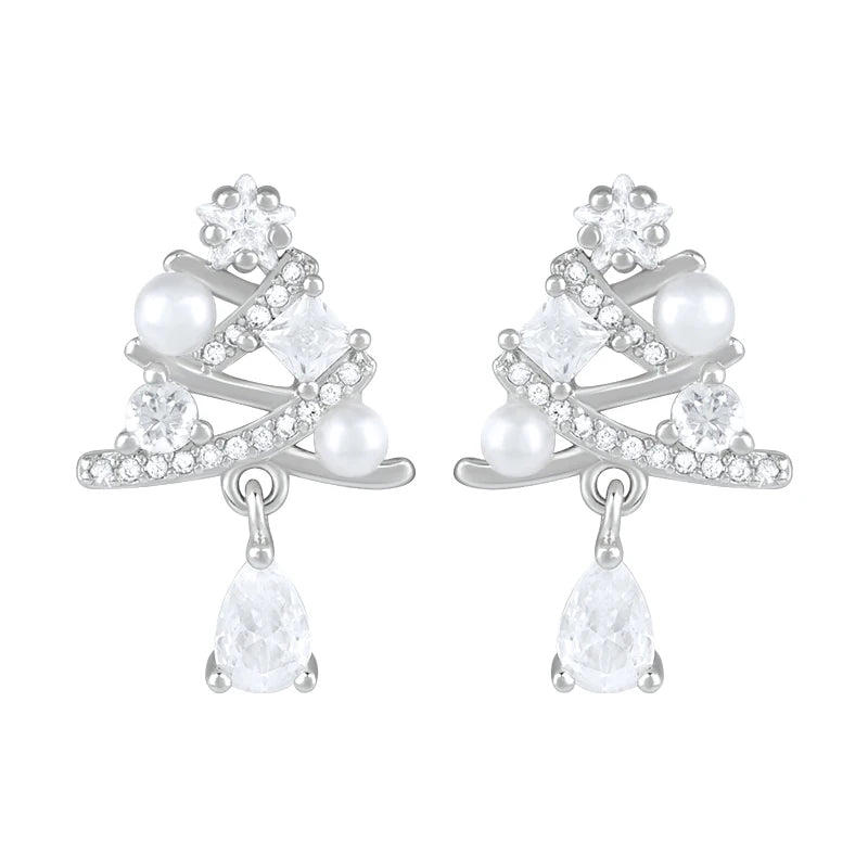 New 925 Sterling Silver Ear Needle Christmas tree/snowflake pendant Hoop Earrings For Women fashion Christmas gifts accessories