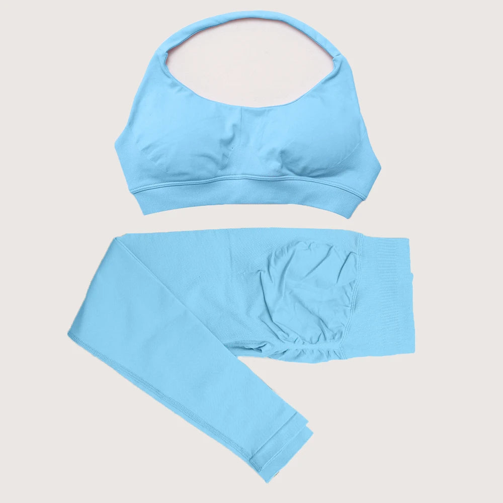 DF yoga Impact yoga outfit two pieces gym set Sports Bra matching leggings pants sets for woman workout clothes suit