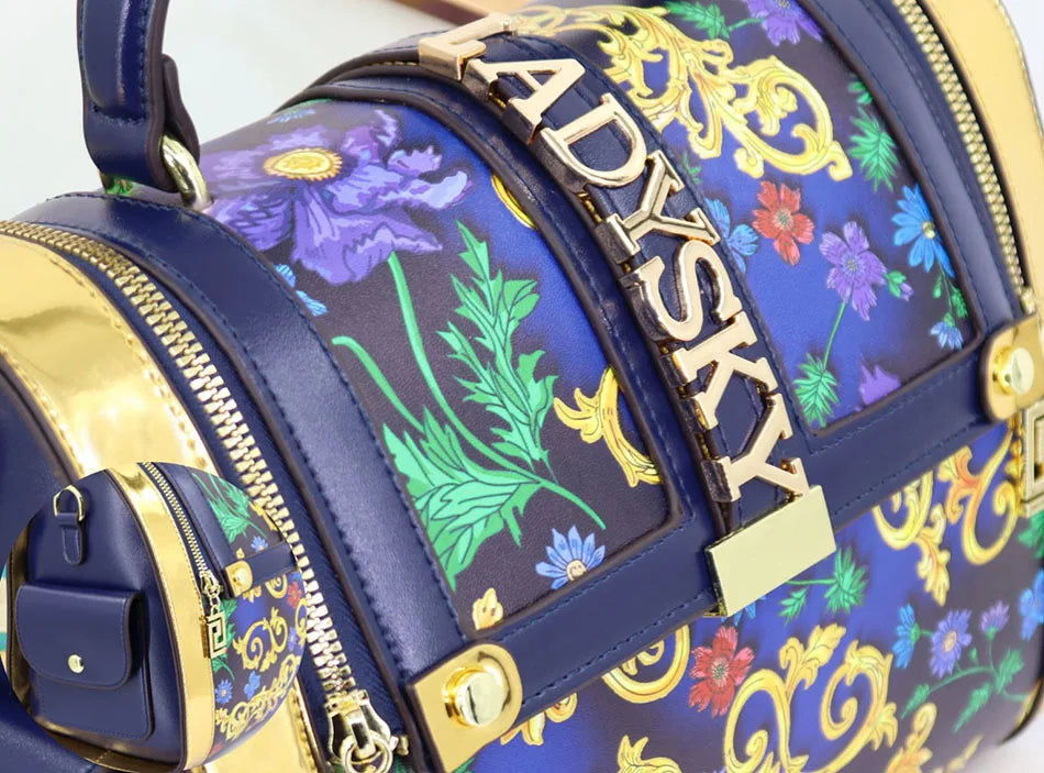 Women Boston Bag Printed Pattern Handbag Large Capacity Shoulder Crossbody Bag Double Zipper Half Cover Style Top Top Handle Bag