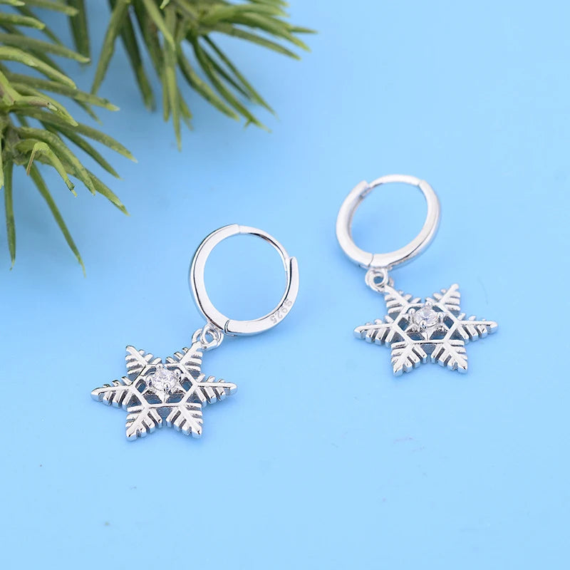 New 925 Sterling Silver Ear Needle Christmas tree/snowflake pendant Hoop Earrings For Women fashion Christmas gifts accessories