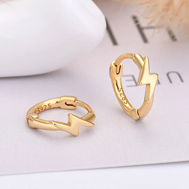 925 Sterling Silver Needle Lightning Pendant Earrings Charming Pave Crystal Gold Hoop Earrings for Women Fashion Jewelry Gifts