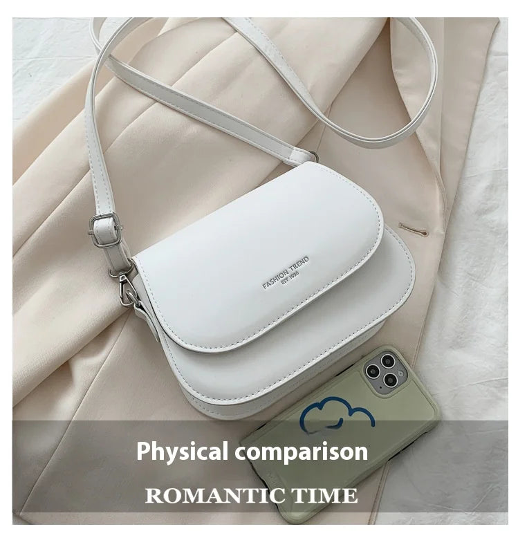 Trendy Saddle Shoulder Bag Women PU Leather Crossbody Bag Simple Solid Color Flap Messenger Bag Fashion Handbags Pouch