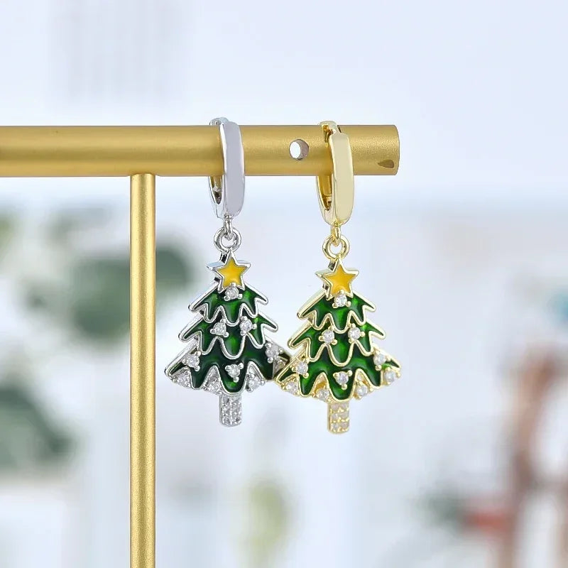 New 925 Sterling Silver Ear Needle Christmas tree/snowflake pendant Hoop Earrings For Women fashion Christmas gifts accessories