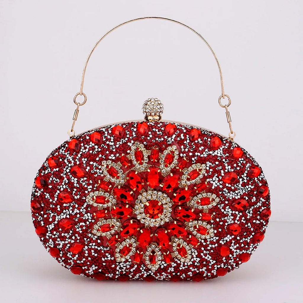 Flower Rhinestones Evening Bags Metal Prom Clutch Diamonds Clutch With Chain Shoulder Handbags Wedding Female Purse