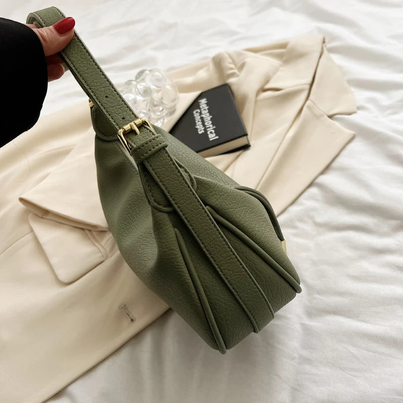 LEFTSIDE Shoulder Side Bags For Women Leather Female New 2025 Spring Trend Fashion Saddle Bag Green Handbags And Purses