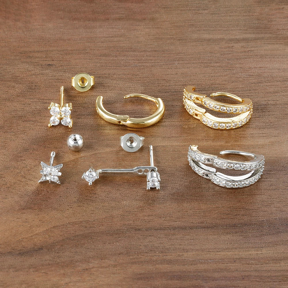 3PCS Trendy Double-layer Circle Cubic Zircon Star Hanging Earrings Set For Women Korean Fashion Jewelry pendientes mujer