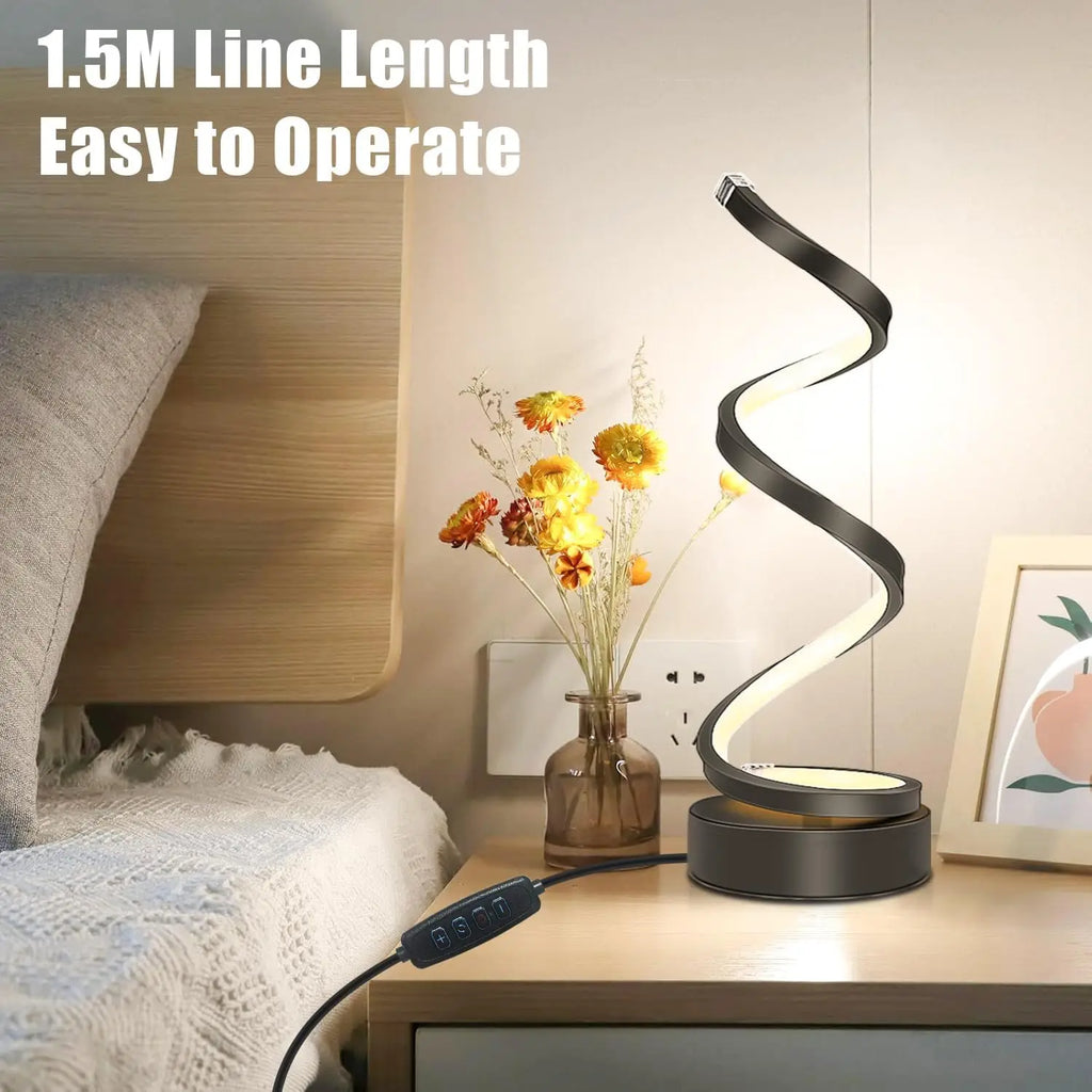 EISSLOLY Bedroom Bedside Table Lamp, Dimmable, Small Spiral Decorative Lamp for Home Office, Modern Nightstand Lamp.