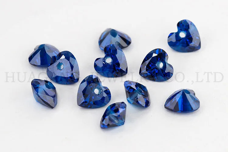 5A Single Hole Heart Shape Cubic Zirconia Stone sapphire Tanzanite aquamarine Green Loose CZ Stones Synthetic Gems Beads
