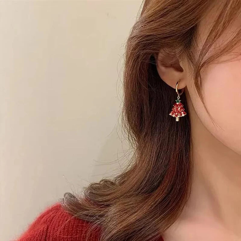 New 925 Sterling Silver Ear Needle Christmas tree/snowflake pendant Hoop Earrings For Women fashion Christmas gifts accessories