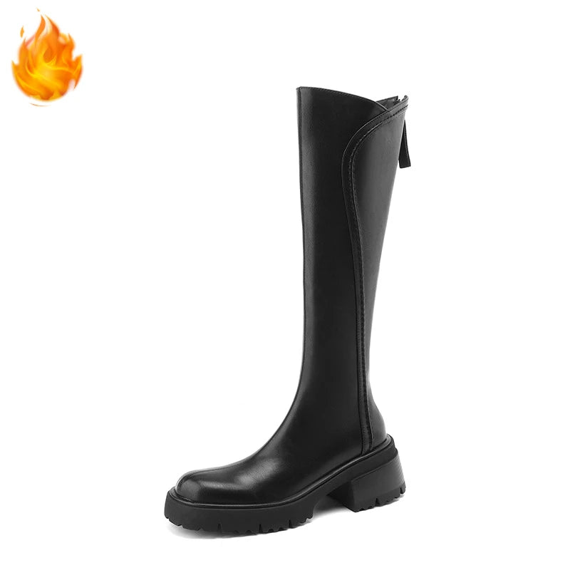 Winter Vintage Platform Woman Knight High Boots Concise Soft Plush Thick Sole Shoes Ladies Stretch Slim Modern Long Botas