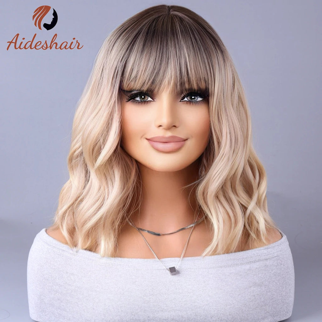 Synthetic wig 2023 New Internet celebrity style with fringe gradually light gray wigs European and American